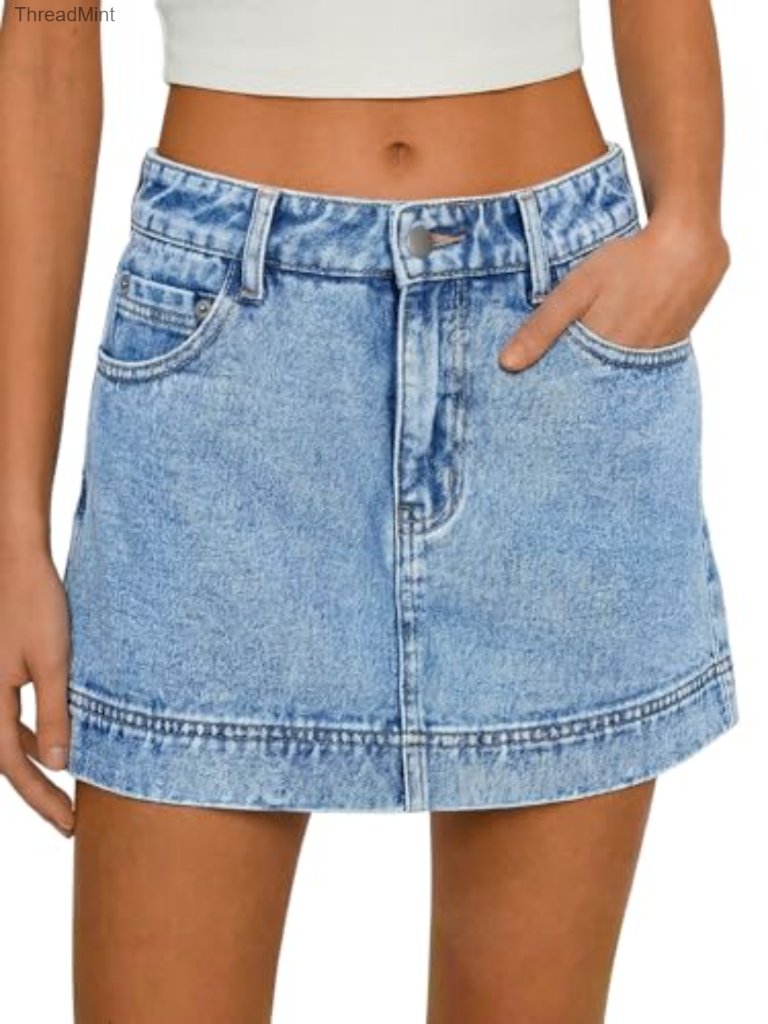 High Waist A-Line Denim Skort Skirts For Women Stretchy Soft